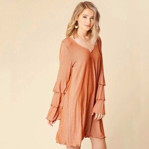 Altar’d State‎ orange striped ruffle sleeve dress size small Style KD31421-01